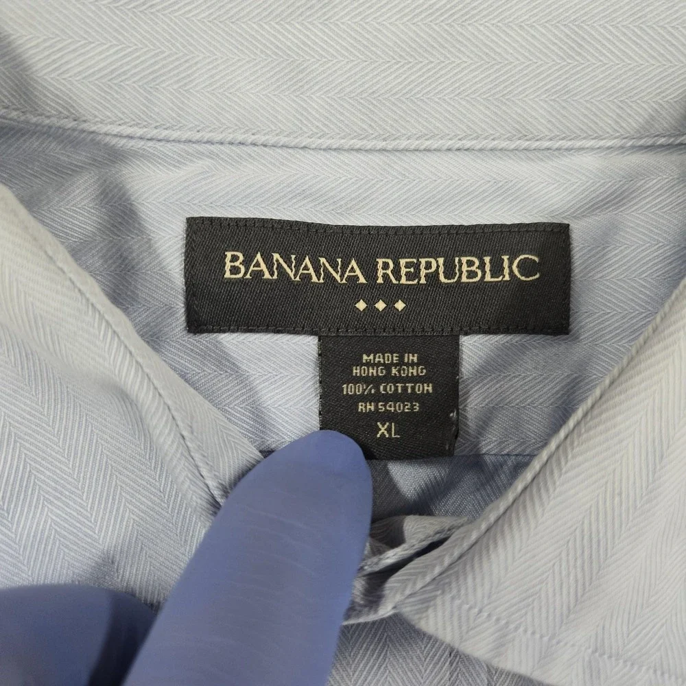 Banana Republic Shirt Mens XL Blue Herringbone Long Sleeve Dress Button Up